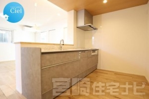 <p>キッチンは人造大理石の天板を使用。人造大理石は汚れが付きにくく、水垢も目立ちにくいので、お掃除は比較的に楽で水まわり設備に適した素材です。</p>
