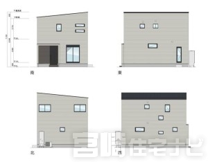 立面図掲載中。各立面図（東・西・南・北）から建物の形状・窓の配置・屋根勾配などがご確認いただけます。