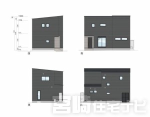 立面図掲載中。各立面図（東・西・南・北）から建物の形状・窓の配置・屋根勾配などがご確認いただけます。