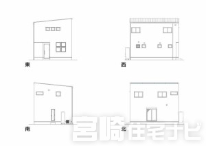 <p>立面図掲載中。各立面図（東・西・南・北）から建物の形状・窓の配置・屋根勾配などがご確認いただけます。</p>
