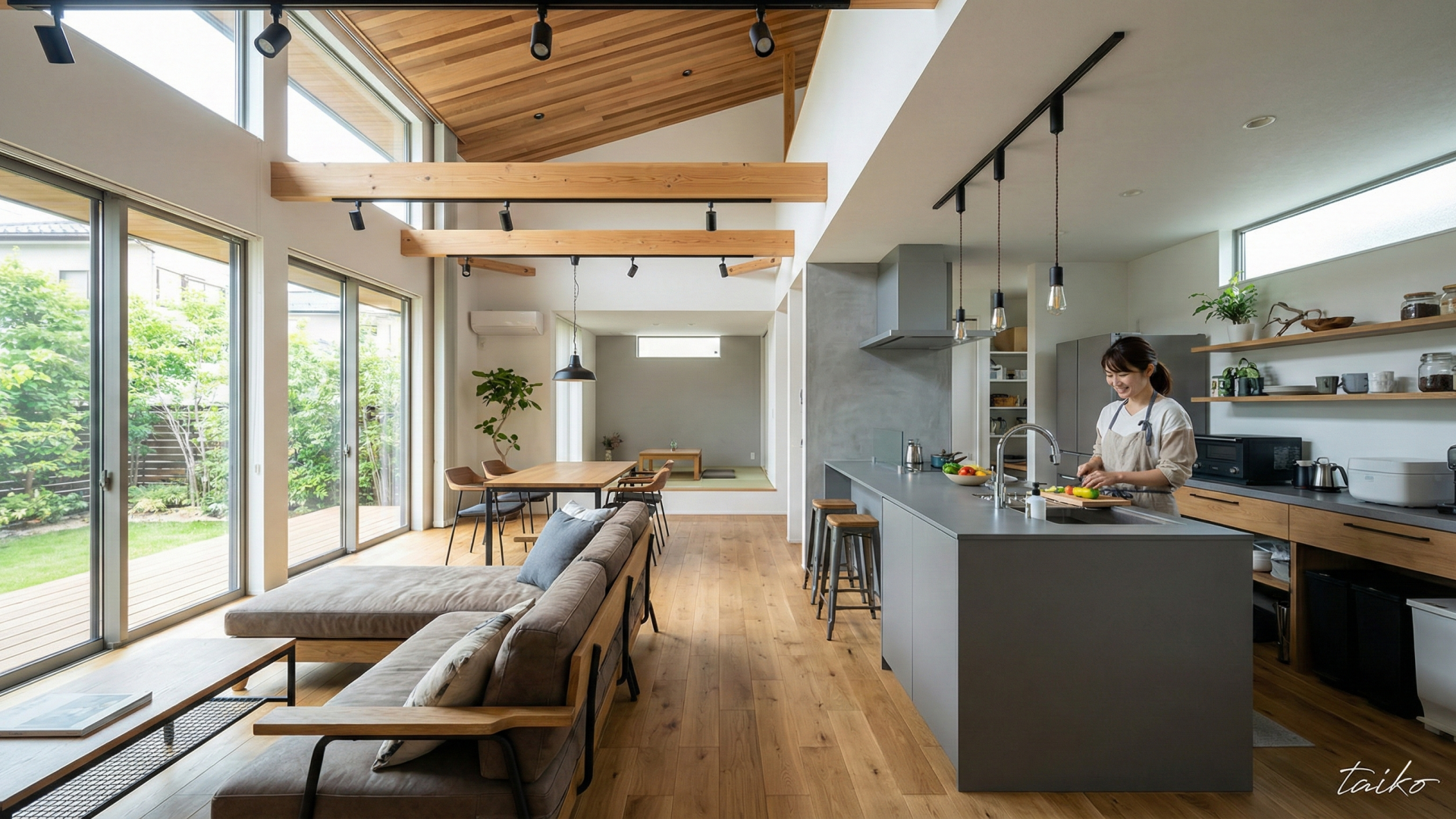 忙しい毎日にゆとりを生むハイグレードな標準設備。[家事短縮]深型食洗機、タッチレス水栓、浴室乾燥暖房機[快適性]リビングエアコン、全室LED照明、カーテンレール付き[安心]防犯カメラ付きインターホン、宅配ボックス