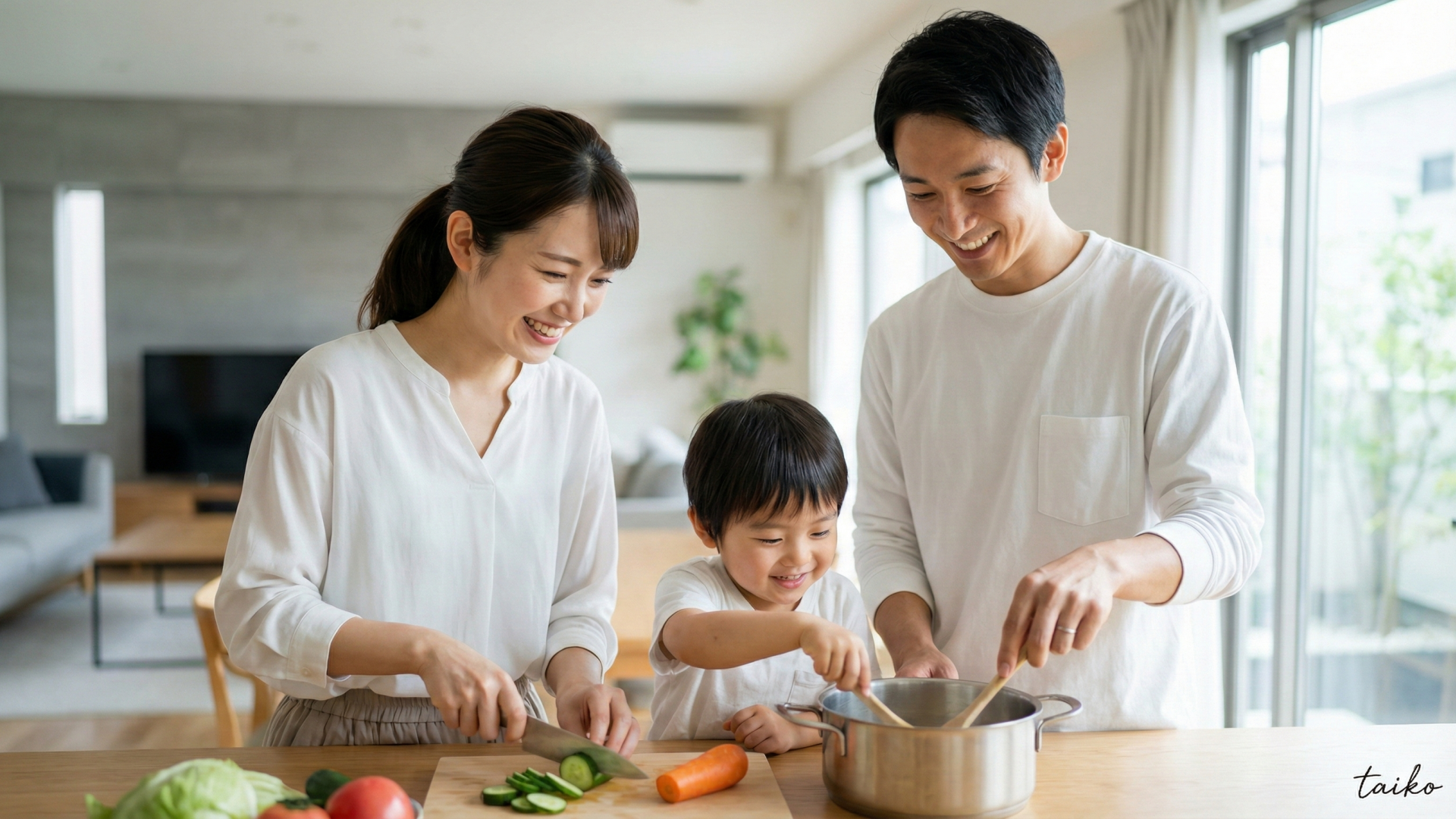 飽きのこないシンプルな外観と、メンテナンスの手間を省く工夫に満ちた外構プラン。