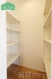 <p>キッチン横のパントリー収納です。オープン収納なので一目でストックの有無を確認できるので効率的です。生活感の出やすいキッチン周りをスッキリ収納できます。</p>
