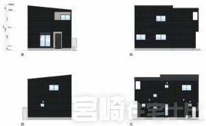 立面図掲載中。各立面図（東・西・南・北）から建物の形状・窓の配置・屋根勾配などがご確認いただけます。