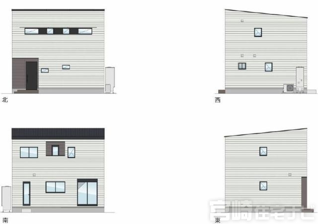 <p>立面図掲載中。各立面図（東・西・南・北）から建物の形状・窓の配置・屋根勾配などがご確認いただけます。</p>
