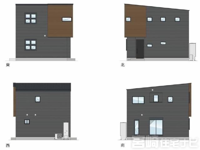 <p>立面図掲載中。各立面図（東・西・南・北）から建物の形状・窓の配置・屋根勾配などがご確認いただけます。</p>
