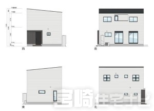 <p>立面図掲載中。各立面図（東・西・南・北）から建物の形状・窓の配置・屋根勾配などがご確認いただけます。</p>
